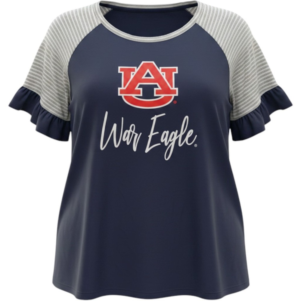 Gameday Couture Auburn Tigers War Eagle Ruffle Sleeve Top Navy XXL Womens